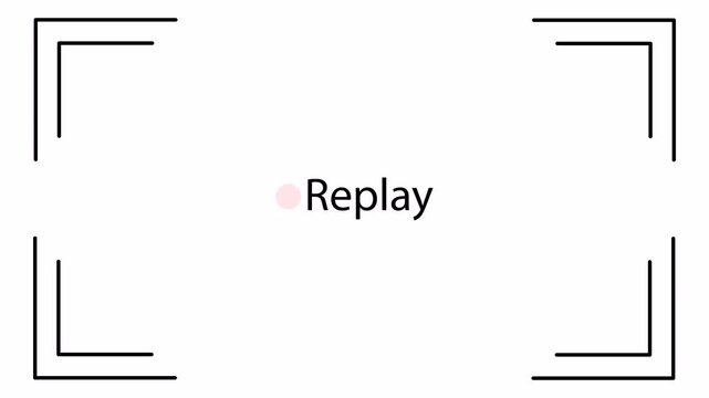 Replay text animation with HUD-style frame on white background in 4K resolution. Transparent video overlay ideal for sports highlights, replays, and digital broadcast editing