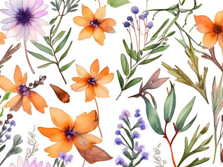 Watercolor floral pattern on a white background