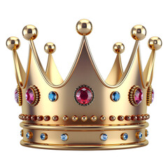 Golden crown illustration with red and blue jewels on black background royal symbol of wealth and power