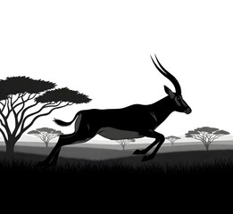 Flat silhouette of a gazelle jumping high, black vector illustration