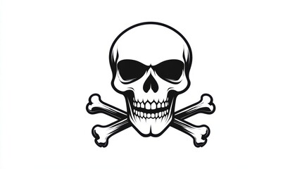 Black White Skull Crossbones Symbol White Background Classic Warning Sign Pirate Theme