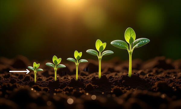 Seedling Growth Stages in Fertile Soil Showcasing Development and Business Progression