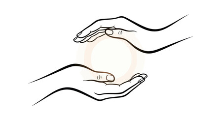 Elegant hand illustration cradling luminous orb conveying protection and support