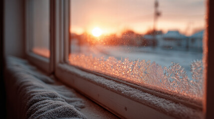 christmas light streaming through frozen window creates magical atmosphere