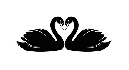 Elegant black swans forming a heart shape silhouette in a simple vector illustration