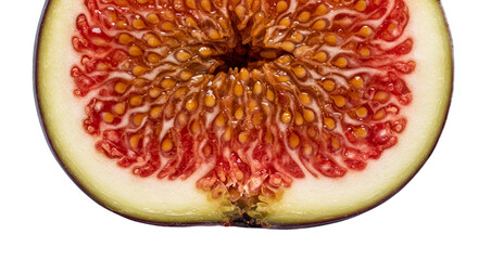 Sliced Fig Close up Reveals Intricate Interior Structure and Vibrant Colors
