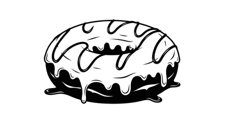 Monochrome illustration of a delicious donut with flowing glaze tempting treat dessert isolated