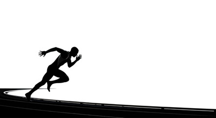 Silhouette of an athlete sprinting forward with power and determination on track curve