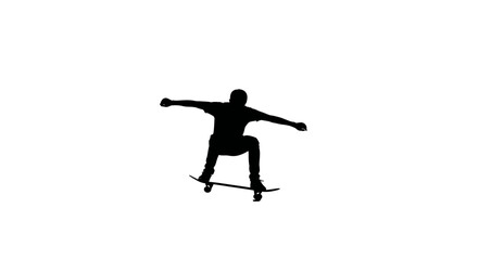 Obraz premium Silhouette of skater in mid-air performing a dynamic trick, conveying action,skill and freedom