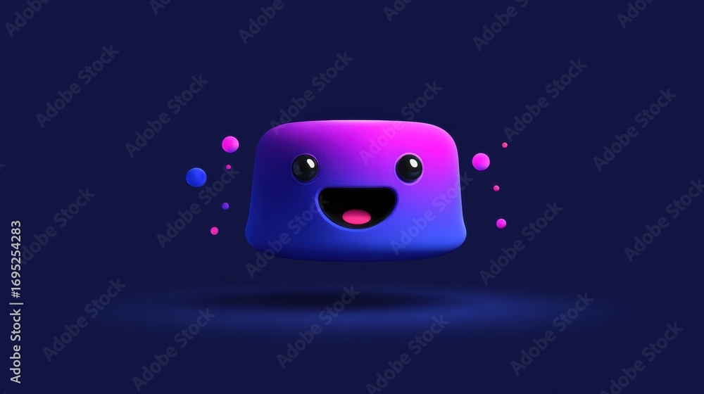 Poster character design featuring a cheerful, colorful character with a smiling face against a dark backgro