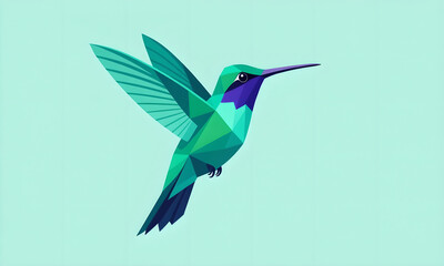 Fototapeta premium Geometric Hummingbird Illustration: Abstract Bird in Flight on Light Blue Background