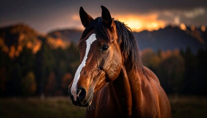 Obraz premium Horse portrait at sunset (1)