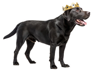 Obraz premium Labrador Retriever with Crown PNG – Full Body Dog, Royal Pet, Looking at Camera, Transparent Background