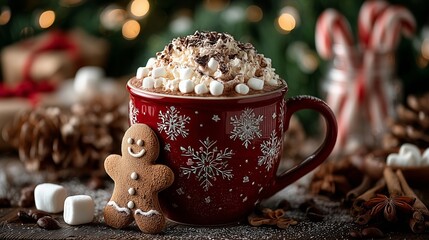 Warm Holiday Hot Chocolate, coffee with Gingerbread Cookie