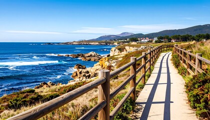 Fototapeta premium Coastal path with wooden fence