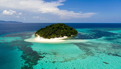 Fototapeta premium Aerial view of a tropical island with white sand beach and turquoise water