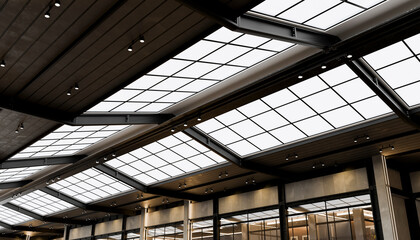 Modern architecture featuring a stylish glass roof illuminating a spacious interior - 3D render