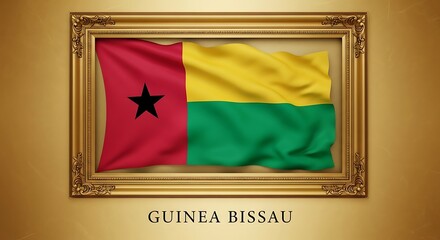 Ornate Gold Frame Encasing the Waving Flag of Guinea-Bissau