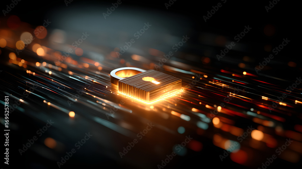 Aufkleber a glowing padlock surrounded by vibrant digital datastreams, symbolizing cyberecurity and data prote