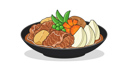 A bowl full of Nikujaga traditional japanese stew with meat and vegetables