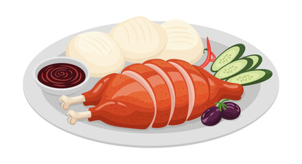 Delicious and appetizing plate featuring roasted duck and accompaniments