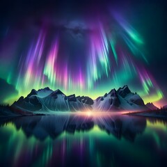 Spectacular Northern Lights Display over Snowy Mountains and Forest under a Starry Night Sky Capturing Magical Winter Nature Scene