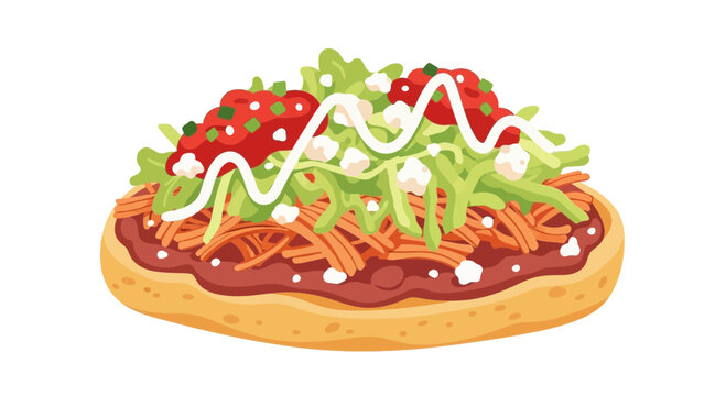 Delicious traditional mexican tlayuda with fresh topping illustration