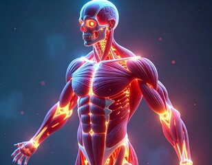 Detailed 3D anatomy model with glowing muscles