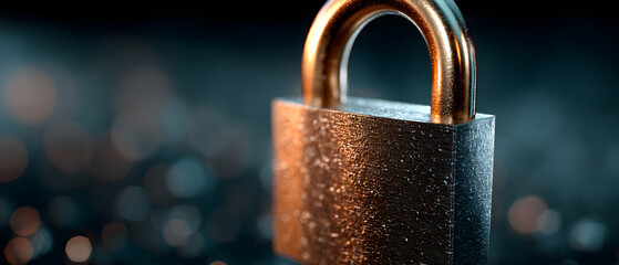 Cybersecurity padlock protection with copy space, fuure technology data protecion background