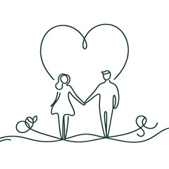 HEARTH drawing. One continuous line. Isolated on white background