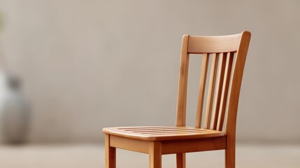 Minimalist decor Wooden chair with a minimalist design, set against a soft, neutral background.