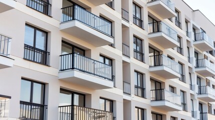 facade. Modern residential architecture with clean lines, bathed in neutral tones under daylight. real-estate listings.