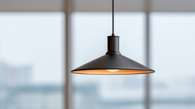 Minimalist decor Modern pendant lamp hanging in a bright, minimalist interior space.