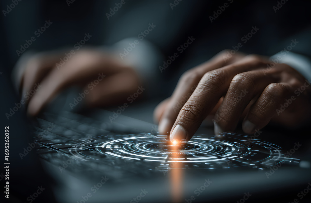 Aufkleber businessman ensures cybersecurity with secure laptoplogin using encryption, auhentication for datum 