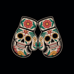 Skull Boxing Design , Vibrant Retro Tattoo Style Illustration