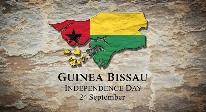 Guinea-Bissau Independence Day: Flag-Map on Textured Stone