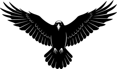 Obraz premium Black raven with wings vector silhouette illustration isolated on white background 
