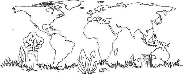 Earth day Environment day line art style vector illustration