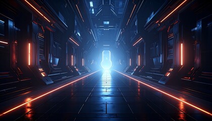 Futuristic corridor with glowing lines