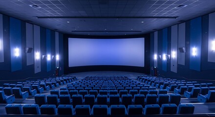 Naklejka premium Vintage cinema interior with red velvet seats and checkerboard aisle during golden hour lighting