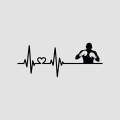 Boxing Heartbeat Vector Illustration , Fighter Silhouette Line Art