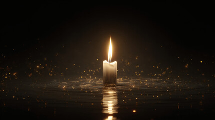 Single Glowing White Flame Radiating Mystical Light in Darkness with Golden Sparks in Cinematic 8K