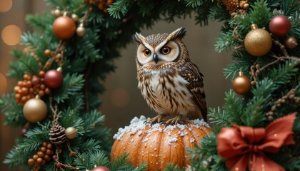 Owl Decorated with Boiled Eggs in a Festive Nature Setting