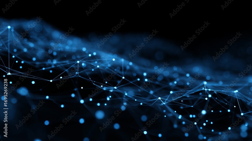Poster dynamic abstract network connections glowing with digital energy on dark background