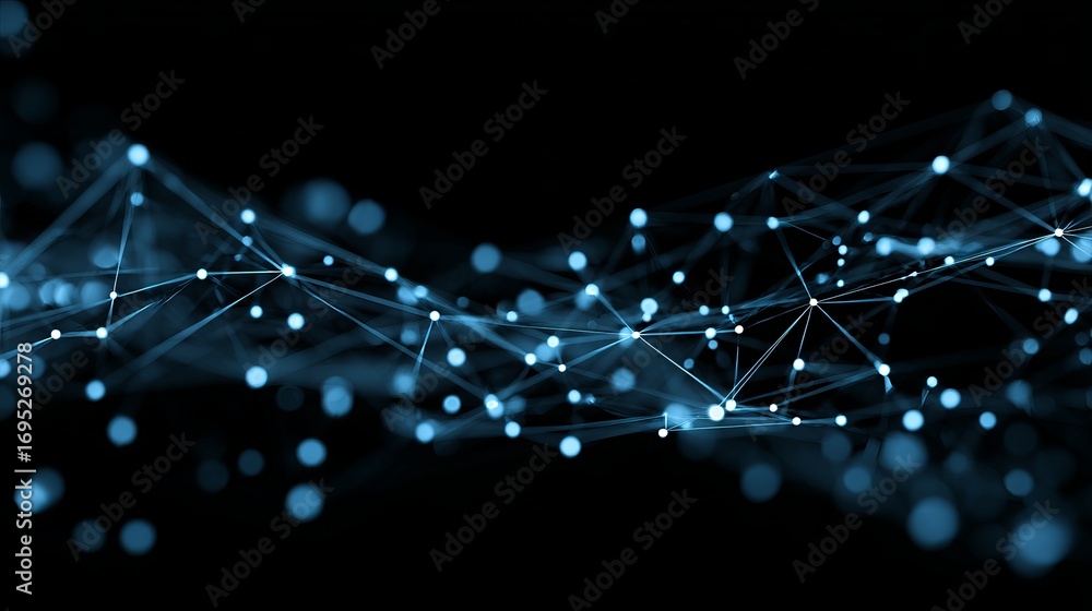 Poster dynamic glowing digital network connections illuminate dark futuristic abstract background