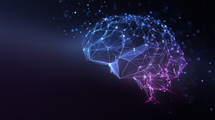 Stunning digital brain network pulsing with vibrant blue and purple light, symbolizing AI and innovation.