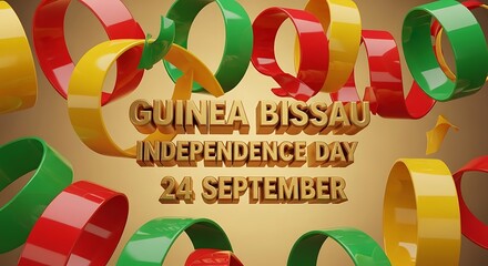 Guinea Bissau Independence Day Celebration with Vibrant Rings and Golden Text