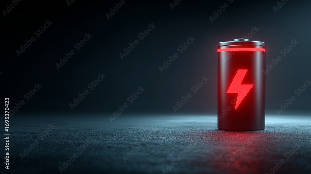 Poster dynamic red battery with lightning bolt symbol representing power and energy concept