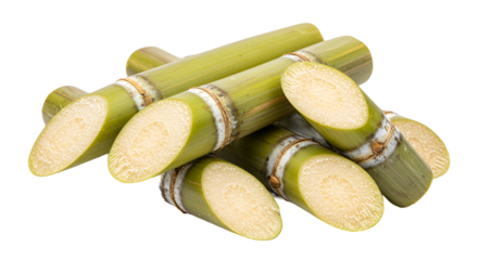 Segments of Natural Sugarcane Stalks Showing Sweet Fibrous Interior
