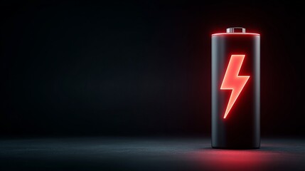 Dynamic electric battery with red lightning bolt, symbolizing power, energy, and innovation